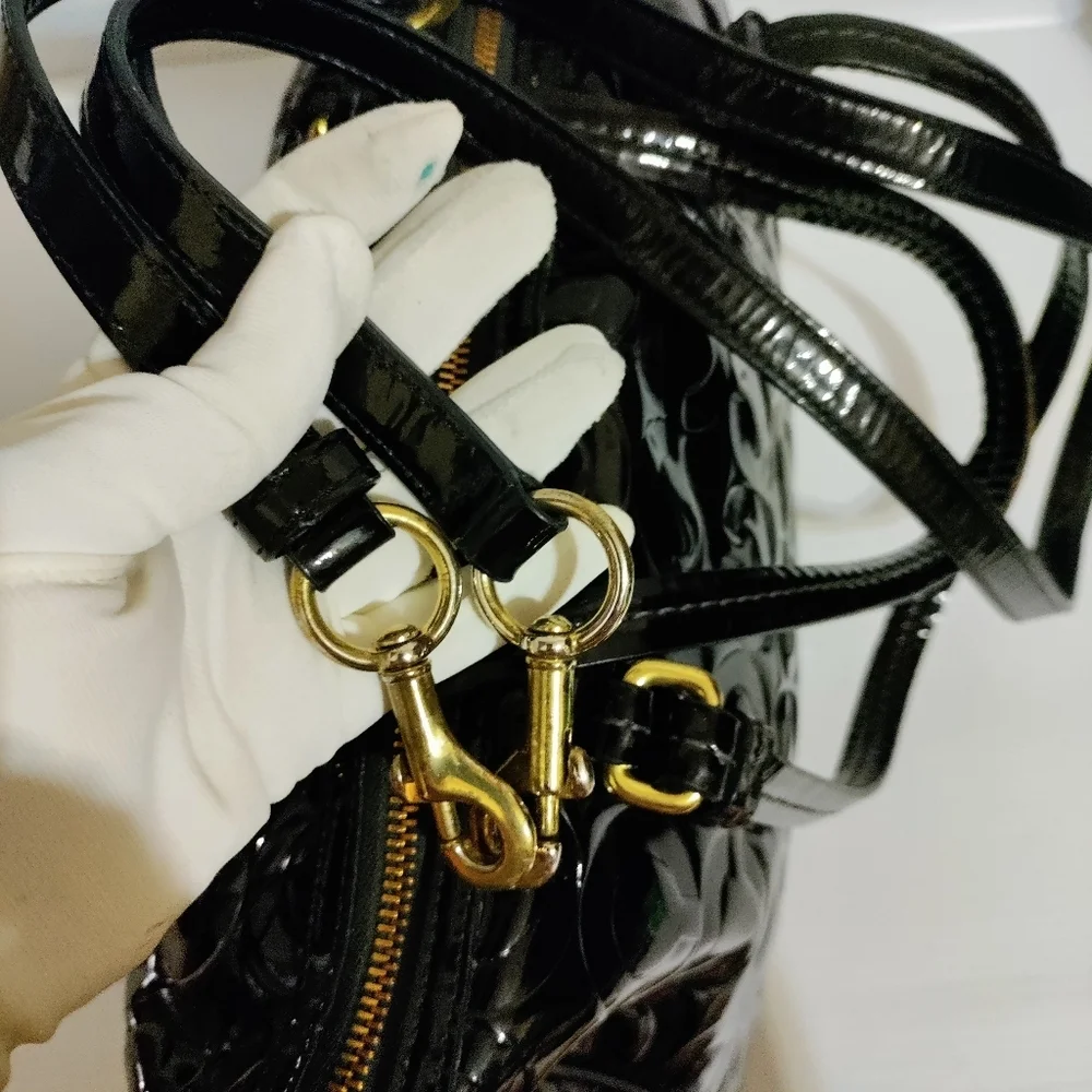 Coach Black Optic C Embossed Patent Leather Large Shoulder Crossbody Bag